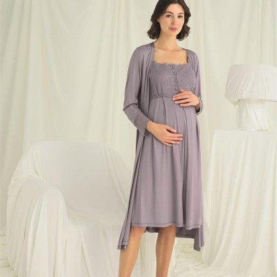 Arias Closet Dantelli Önü Düğmeli Hamile Lohusa Sabahlık Takımı