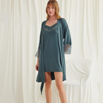 Arias Closet Dekolteli Yakası Ve Kolu Dantelli Sabahlık Takımı