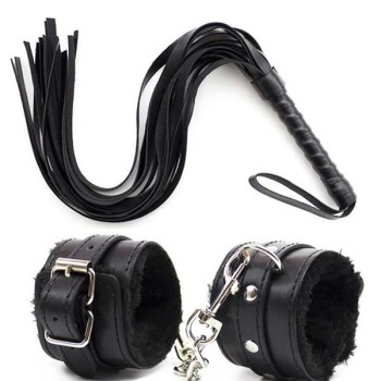 Arias Closet Deri Bileklik Kırbaç Harness Set