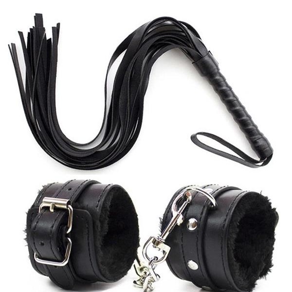 Arias Closet Deri Bileklik Kırbaç Harness Set