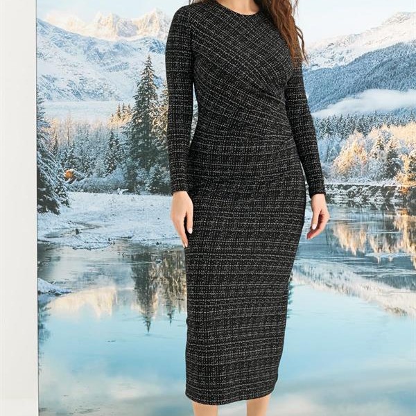 Arias Closet Desenli Uzun Kollu Elbise