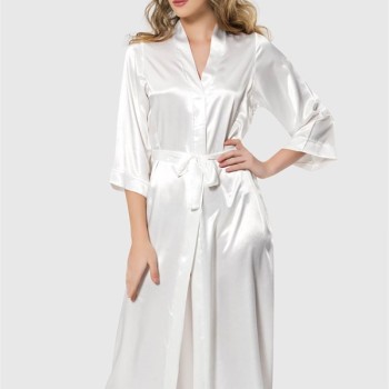 Arias Closet Ekru Uzun Saten Sabahlık