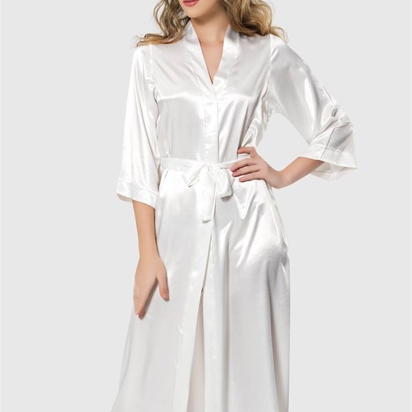 Arias Closet Ekru Uzun Saten Sabahlık