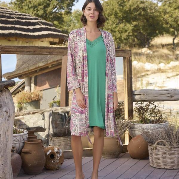 Arias Closet Etnik Deseni Ve Dantelli Sabahlık Takımı