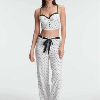 Arias Closet Fantezi Bralet Sütyen Pamuklu Puantiye Desenli Desteksiz Dantel Detaylı Pijama Takımı