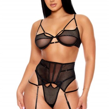 Arias Closet Fantezi File Tül Detaylı Siyah Jartiyer  Takım