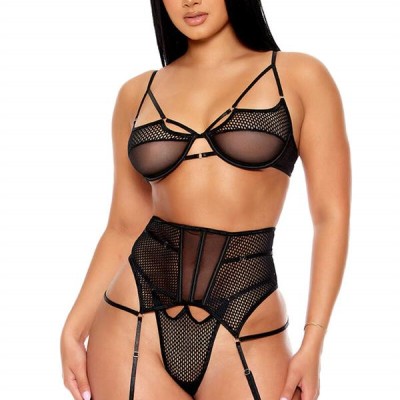 Arias Closet Fantezi File Tül Detaylı Siyah Jartiyer  Takım