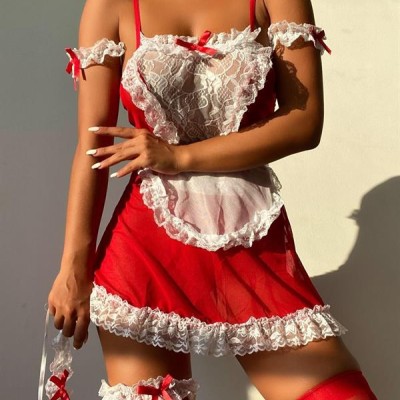 Arias Closet Fiyonk Detaylı Kırmızı Fantezi Hizmetçi Kostümü