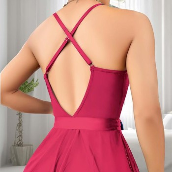 Arias Closet Fuşya Dantel İşlemeli Kurdelalı Fantezi Tül Babydoll