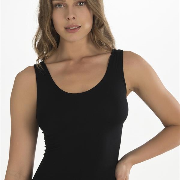 Arias Closet Geniş Askılı Siyah Ribana Atlet