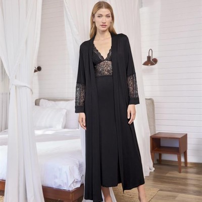 Arias Closet Göğüs Ve Sırt Dekolteli Dantelli Sabahlık Takımı