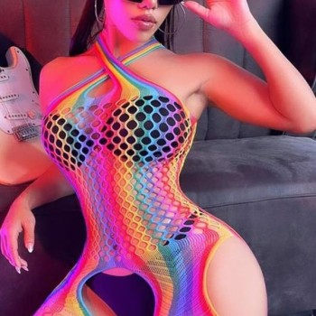 Arias Closet Gökkuşağı Desenli Fileli Fantezi Vücut Çorabı