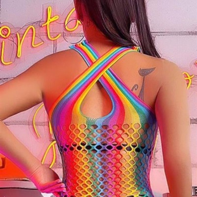 Arias Closet Gökkuşağı Desenli Fileli Fantezi Vücut Çorabı