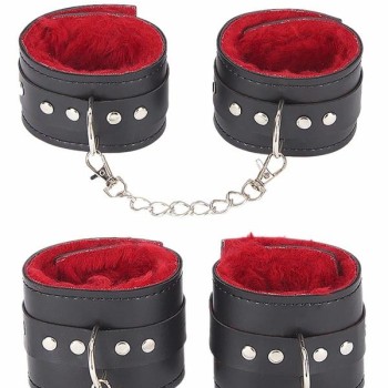 Arias Closet İçi Kırmızı Tüylü Kol Bacak Kelepce Set