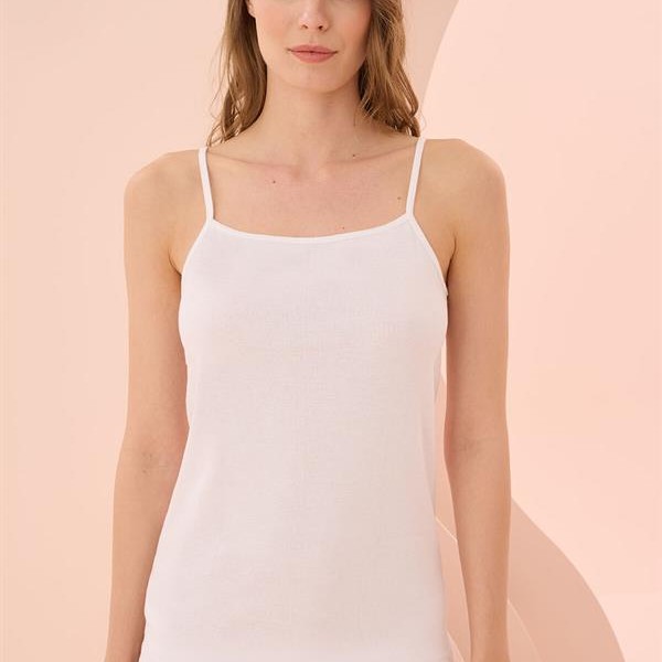 Arias Closet İp Askılı Beyaz Ribana Atlet