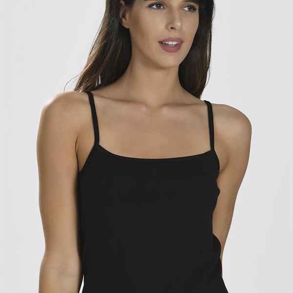 Arias Closet İp Askılı Siyah Ribana Atlet