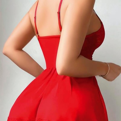 Arias Closet Kırmızı Dantel İşlemeli Jartiyerli Fantezi Şık Gecelik