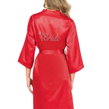 Arias Closet Kırmızı Kısa Saten Bride Sabahlık