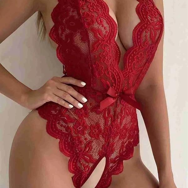 Arias Closet Kırmızı Özel Bölgesi Açık Fiyonklu Dantel Fantezi Body