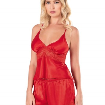 Arias Closet Kırmızı Saten Babydoll Şort Takımı