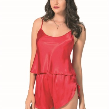Arias Closet Kırmızı Saten Babydoll Şort Takımı