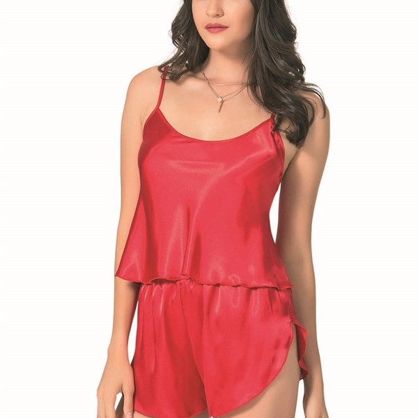 Arias Closet Kırmızı Saten Babydoll Şort Takımı