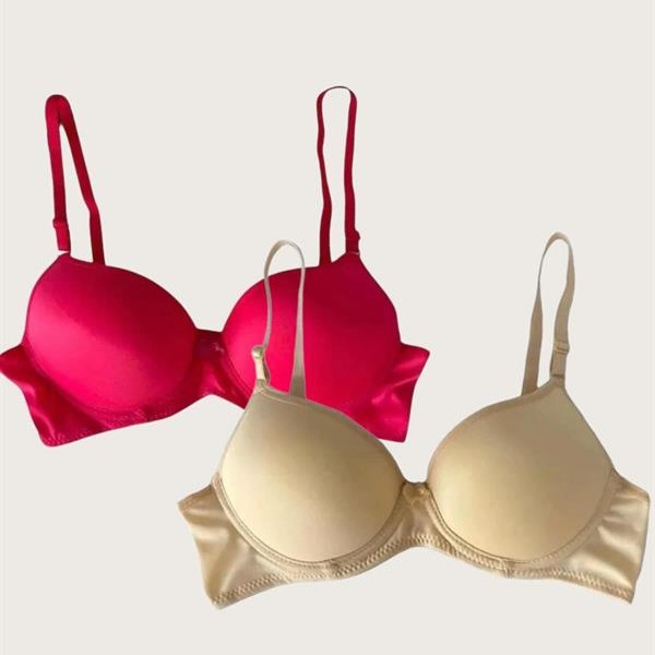 Arias Closet Kırmızı-Ten 2'Li Mikro Kumaş İçi Boş Balenli Günlük Desteksiz Sütyen