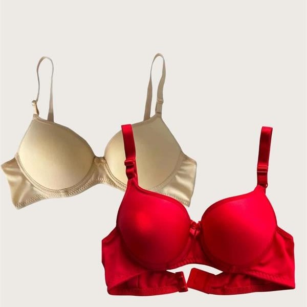 Arias Closet Kırmızı-Ten 2'Li Mikro Kumaş İçi Boş Balenli Günlük Desteksiz Sütyen