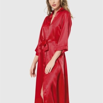 Arias Closet Kırmızı Uzun Saten Sabahlık