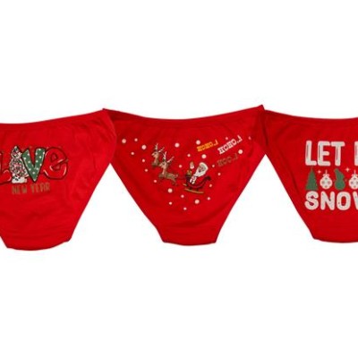 Arias Closet Kırmızı Yılbaşı Desenli 3'Lü Pamuklu Külot Takımı