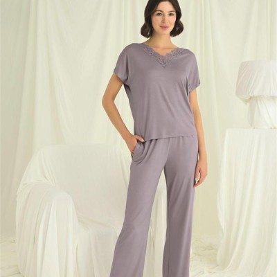 Arias Closet Kısa Kollu V Yakalı Dantelli Pijama Takımı