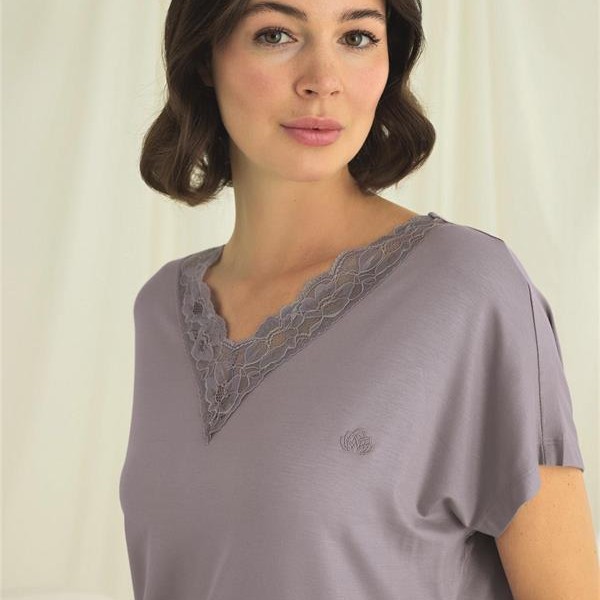 Arias Closet Kısa Kollu V Yakalı Dantelli Pijama Takımı