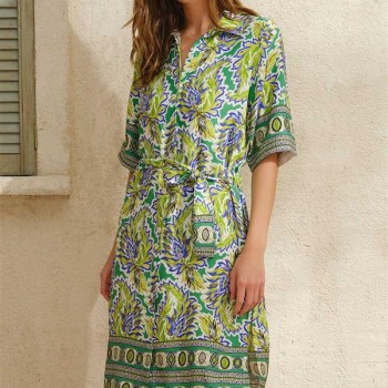 Arias Closet Kısa Yarım Kol V Yaka Kadın Viskon Çiçek Desenli Yazlık Uzun Elbise