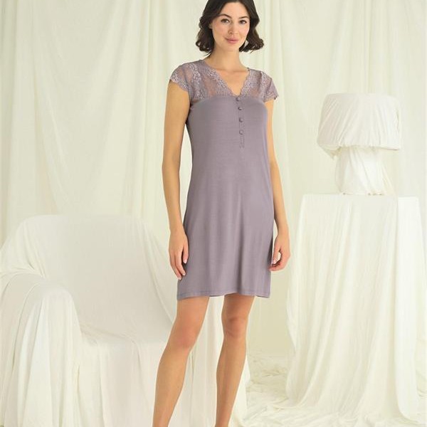 Arias Closet Kolu Omzu Ve Yakası Dantelli Önü Düğmeli Gecelik