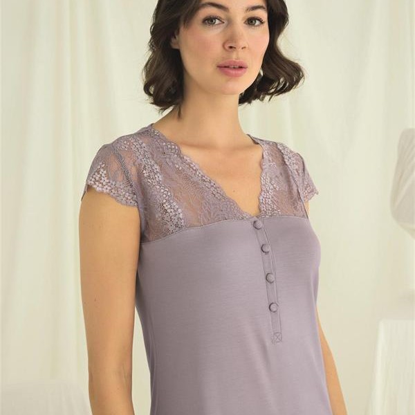 Arias Closet Kolu Omzu Ve Yakası Dantelli Önü Düğmeli Gecelik