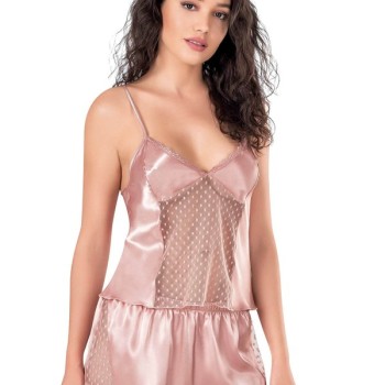 Arias Closet Koyu Pudra Saten Babydoll Şort Takımı