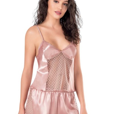 Arias Closet Koyu Pudra Saten Babydoll Şort Takımı