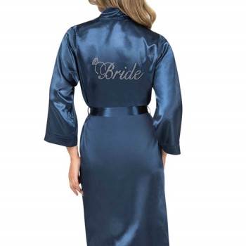 Arias Closet Lacivert Kısa Saten Bride Sabahlık