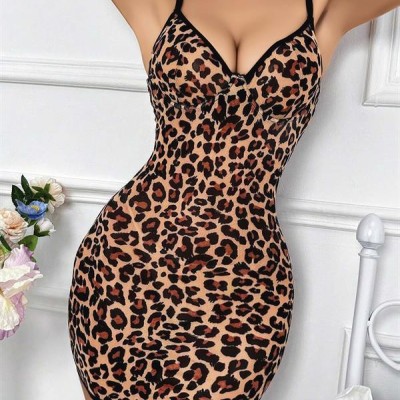 Arias Closet Leopar Desenli Sırt Dekolteli Fantezi Gecelik