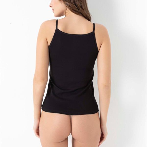 Arias Closet Likralı Pamuklu İp Askılı Siyah Atlet