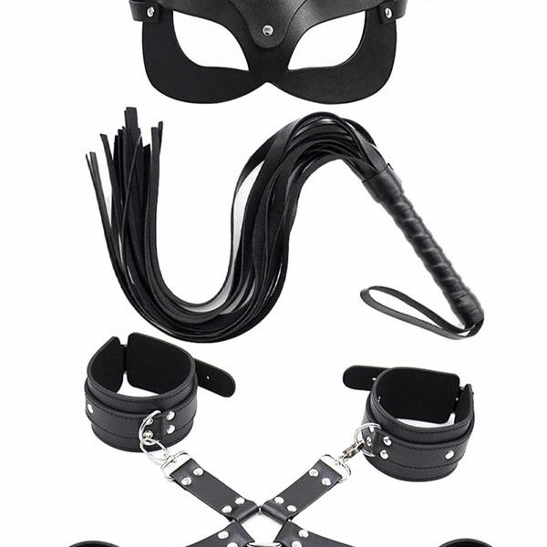 Arias Closet Maske Kırbaç Bileklik 5 Li Harness Deri Set