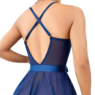 Arias Closet Mavi Dantel İşlemeli Kurdelalı Fantezi Tül Babydoll