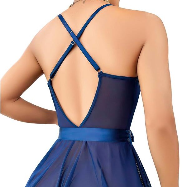 Arias Closet Mavi Dantel İşlemeli Kurdelalı Fantezi Tül Babydoll