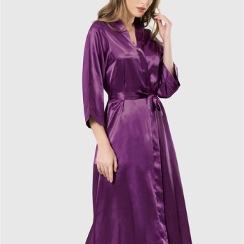 Arias Closet Mor Uzun Saten Sabahlık