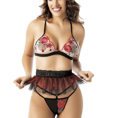 Arias Closet Nakış Detaylı Fantazi Sütyen Tanga String Takımı 