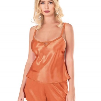 Arias Closet Oranj Saten Babydoll Şort Takımı