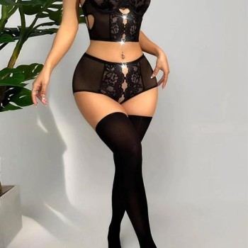 Arias Closet Özel Bölgesi Açık Siyah Dantelli Fantezi Büstiyer Takım