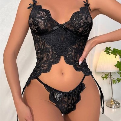 Arias Closet Özel Tasarım Arkadan Bağcıklı Fantezi Siyah Jartiyer Takım