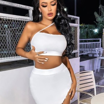 Arias Closet Özel Tasarım Beyaz Etekli Fantezi Mini Club Elbisesi