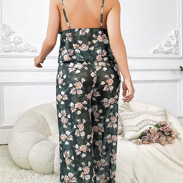 Arias Closet Özel Tasarım Büyük Beden Çiçek Desenli Bol Kesim 2'Li Pijama Takımı